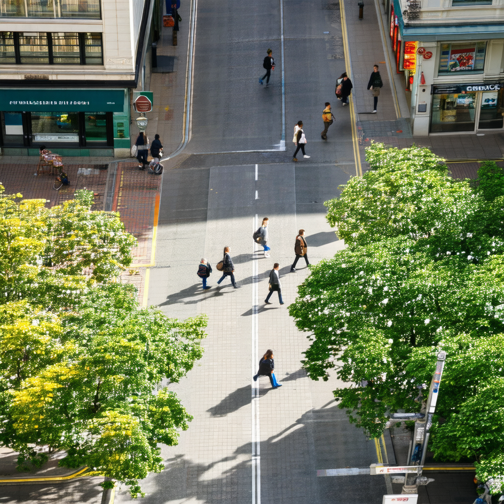 Busy city street filled with people walking and crossing ...