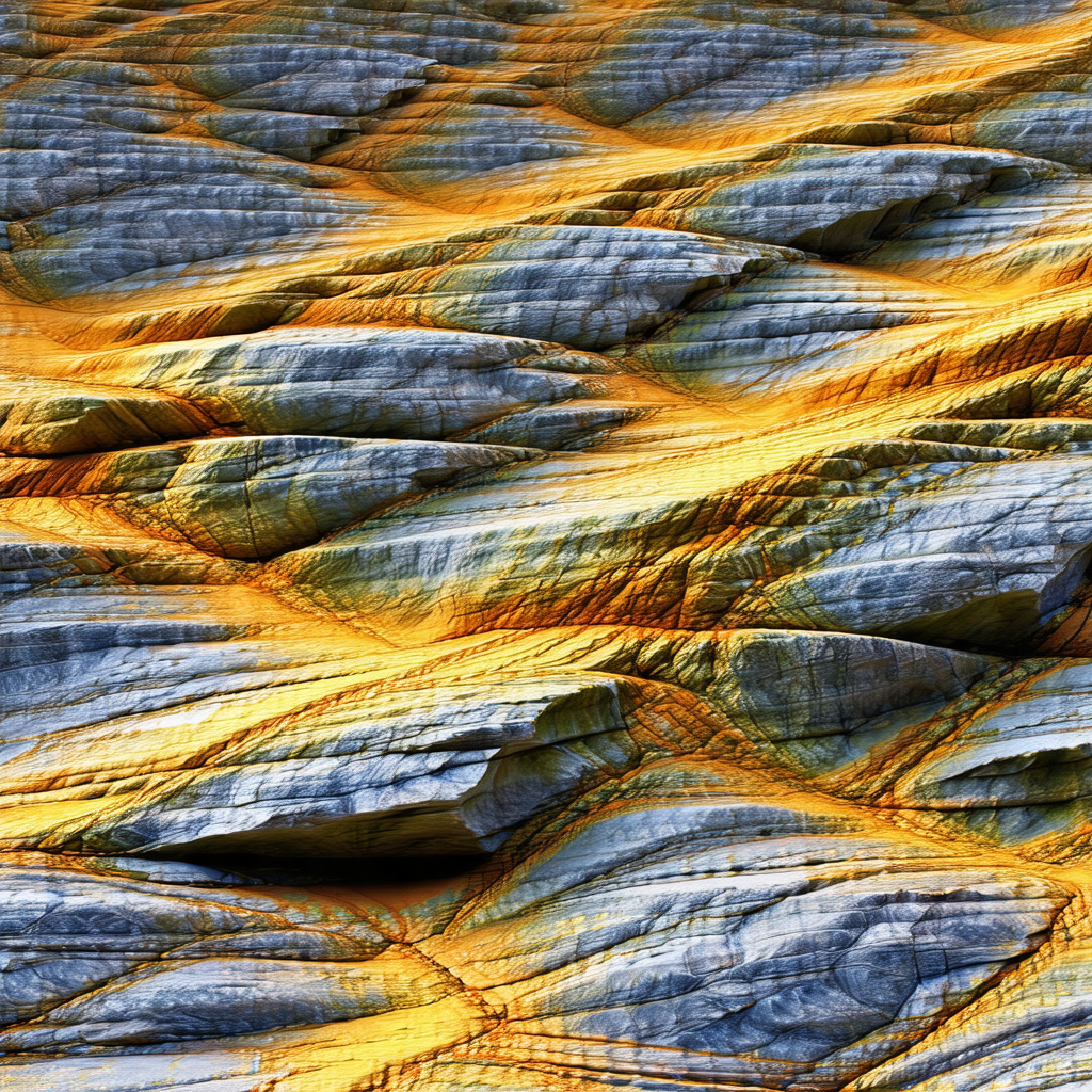 Large, colorful rock formation with a variety of colors a...