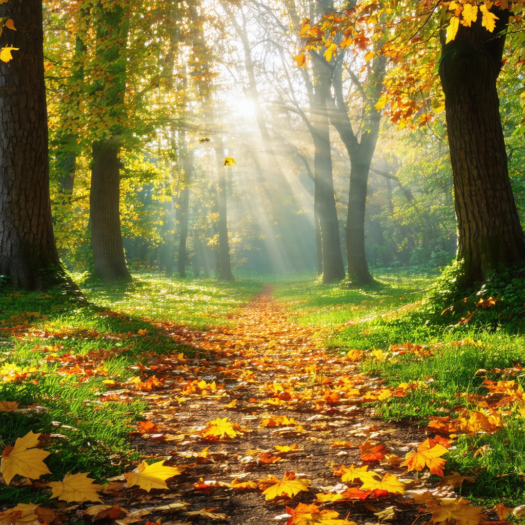 Serene forest scene with a pathway leading through the woods