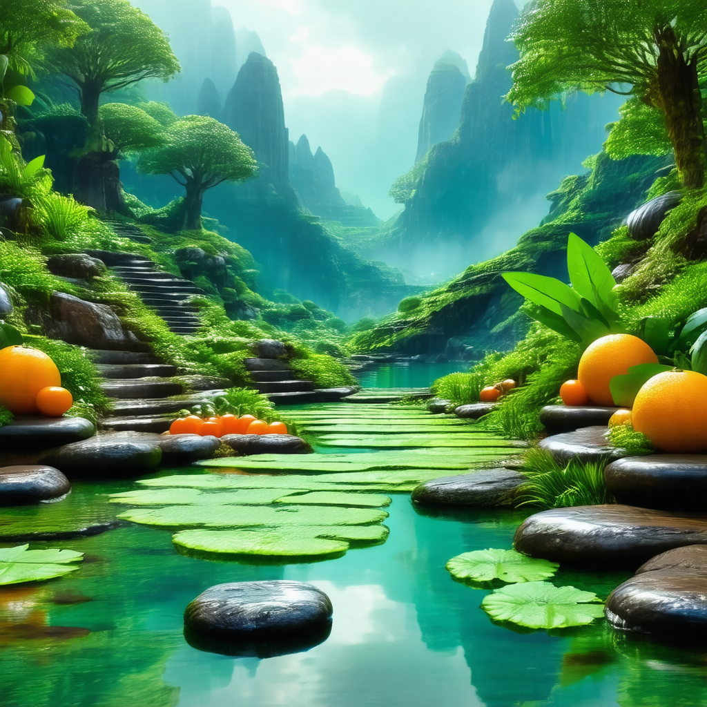 Beautiful, lush green forest with a river flowing through it