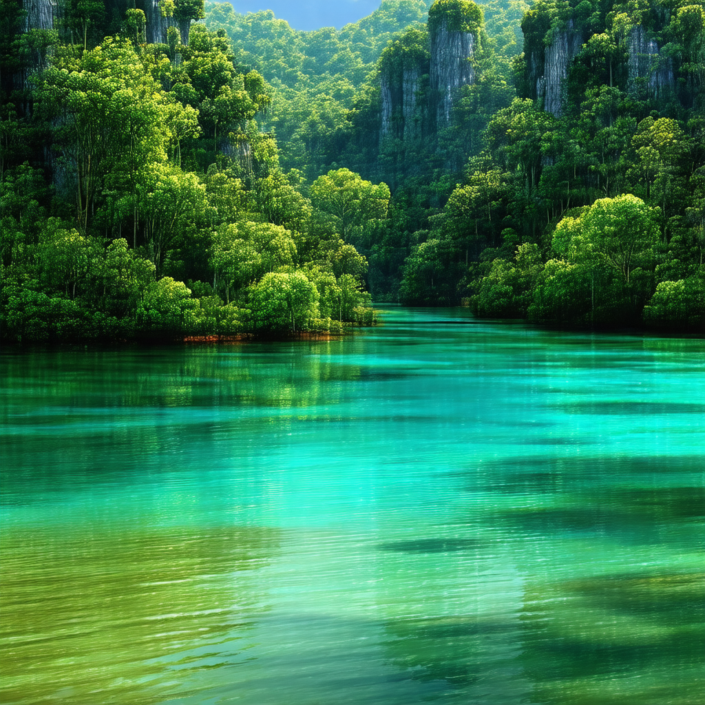 Serene scene of a large body of water, possibly a lake, s...