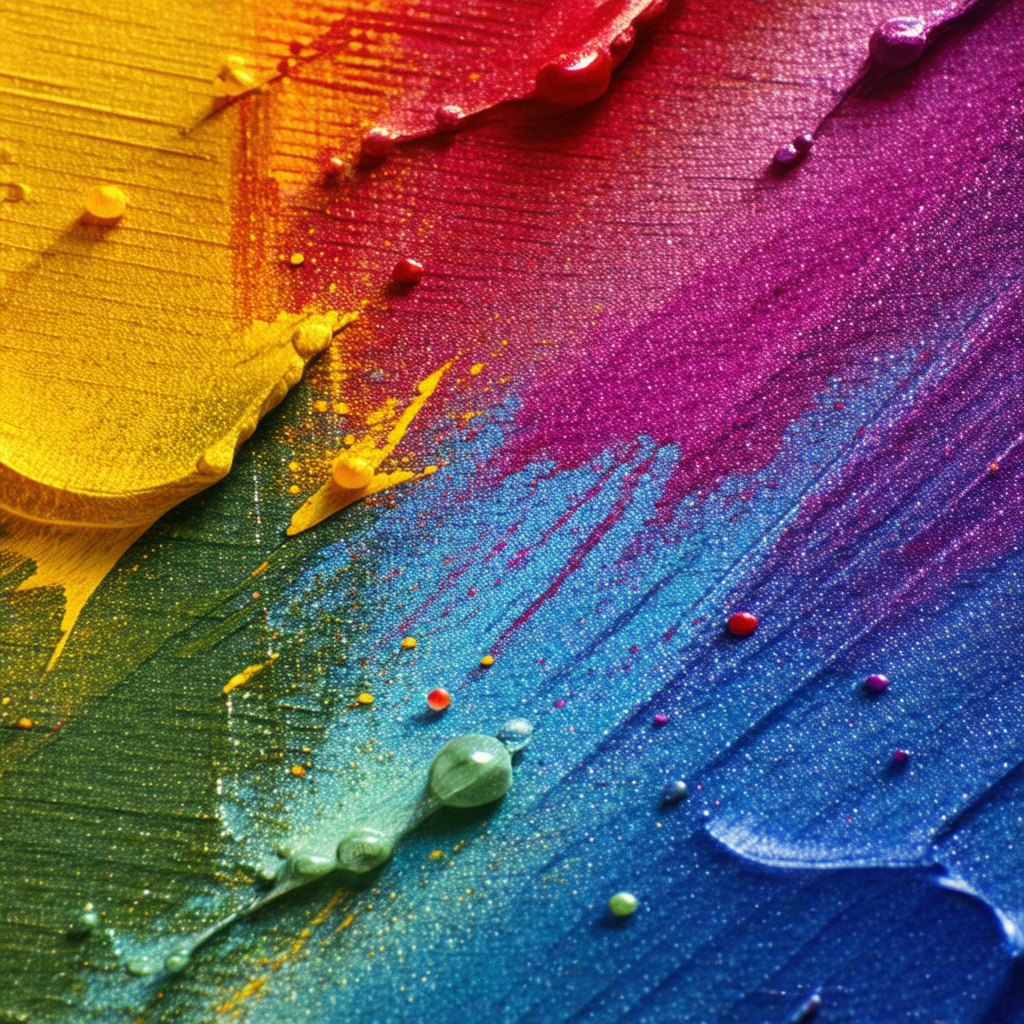 Painting with a variety of colors, including red, yellow,...