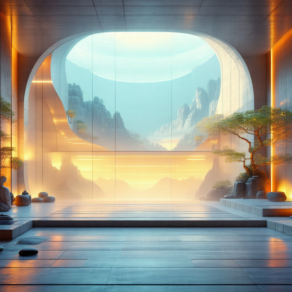 Computer-generated (cgi) scene of a large, open room with...