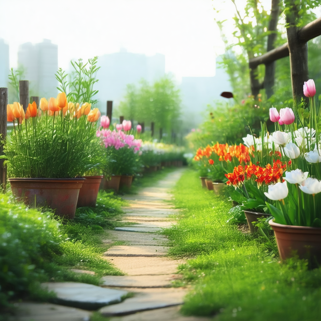 Beautiful garden with a pathway leading through it