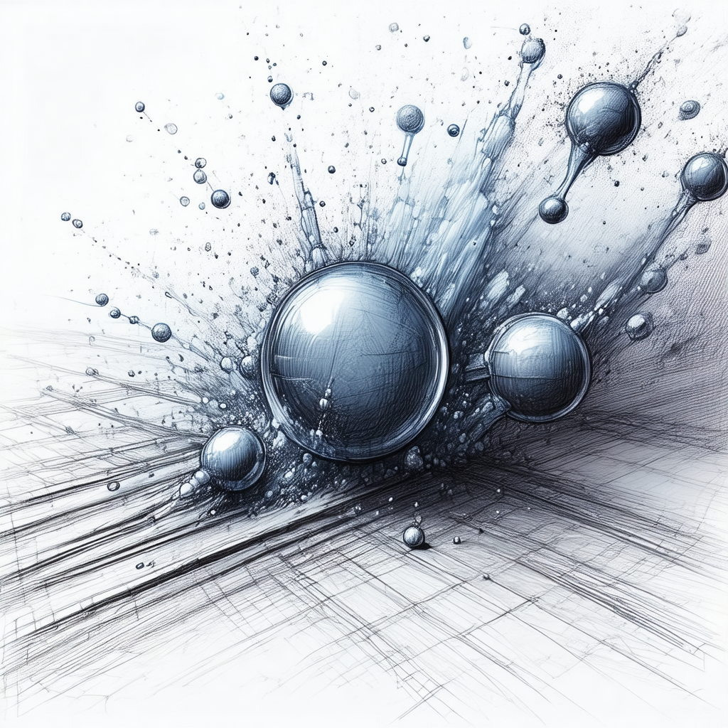 Black and white drawing of a sphere with three smaller sp...
