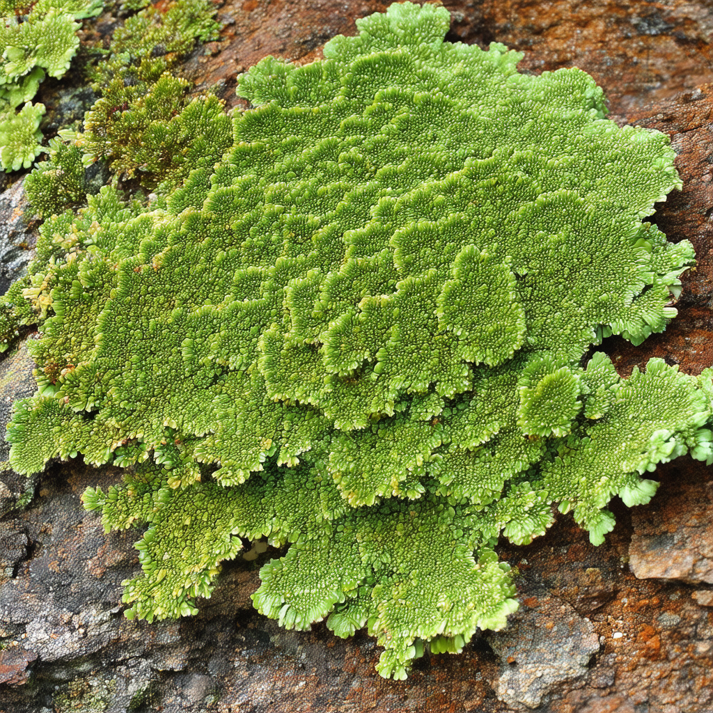 Large, green mossy plant growing on a rock