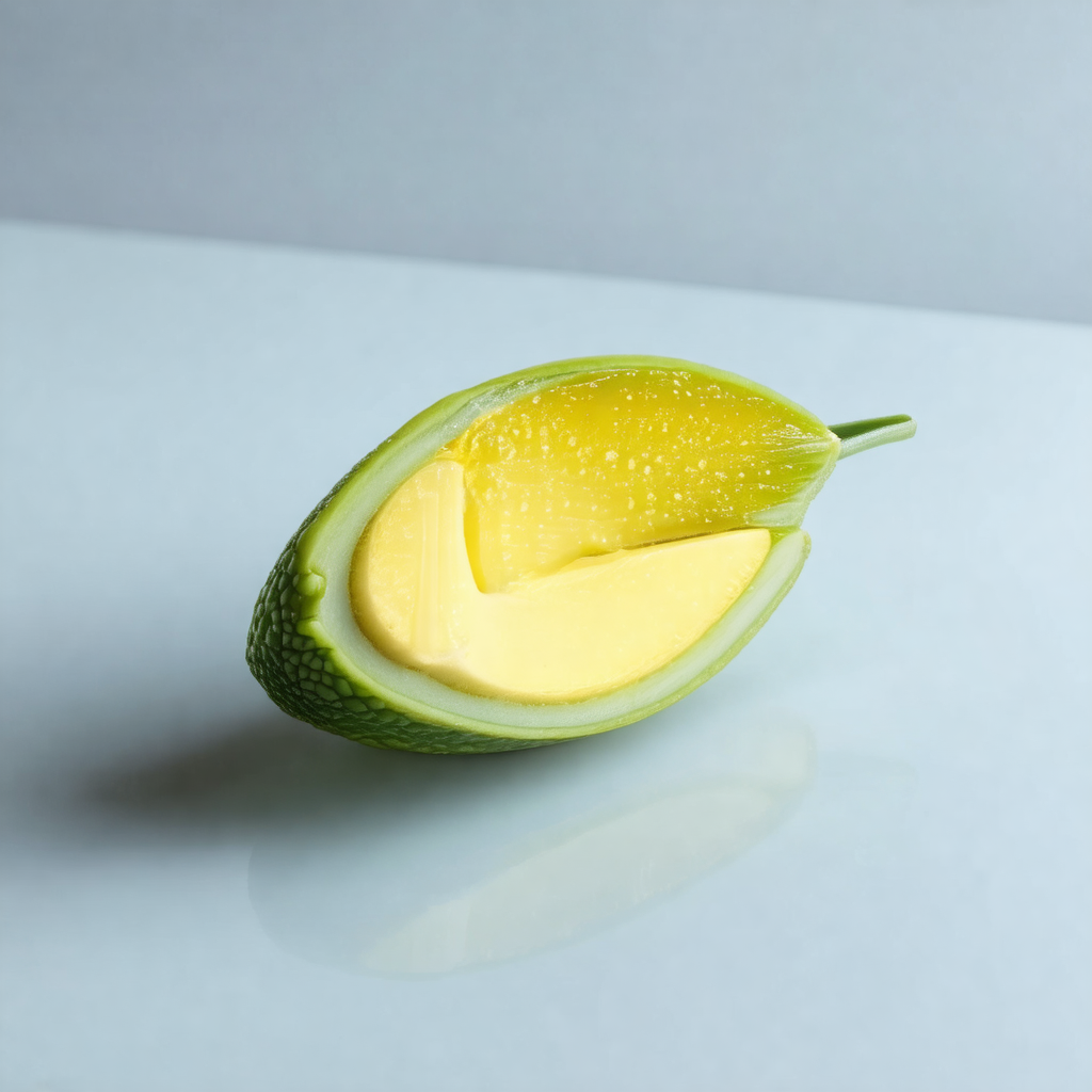 Green fruit, possibly a lime or a lemon, cut in half and ...