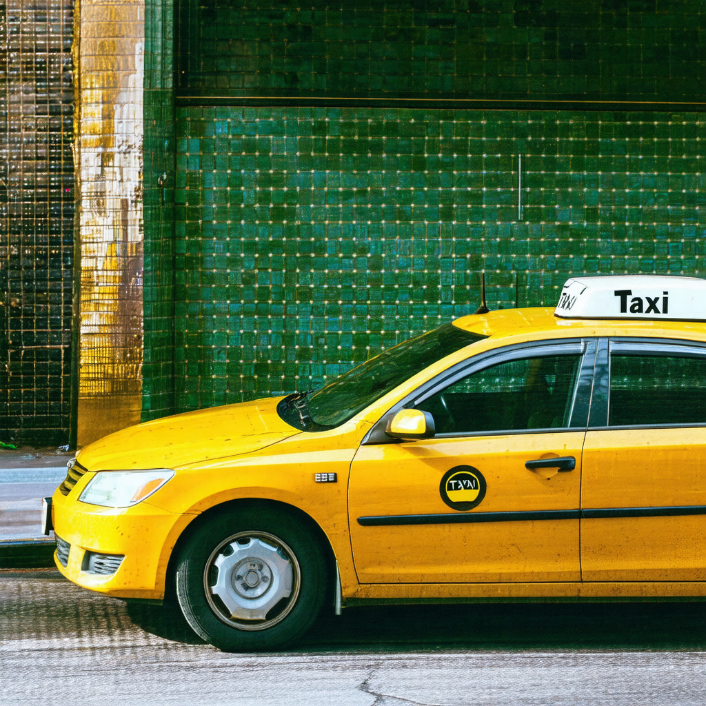 Yellow taxi cab parked on the side of a street