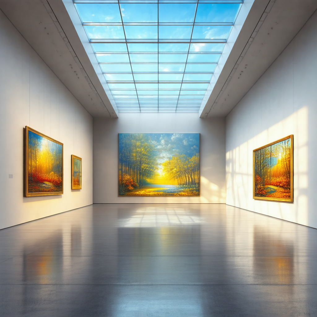 Large, open room with a high ceiling and a skylight