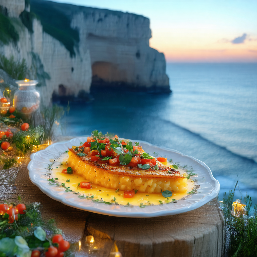 Plate of food placed on a wooden table, overlooking a bea...