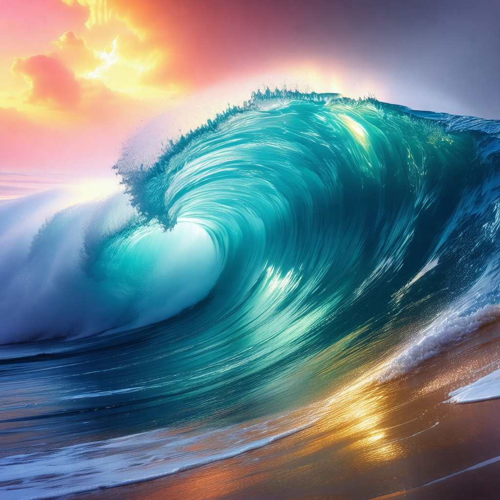 Captures a beautiful scene of a large wave crashing onto ...