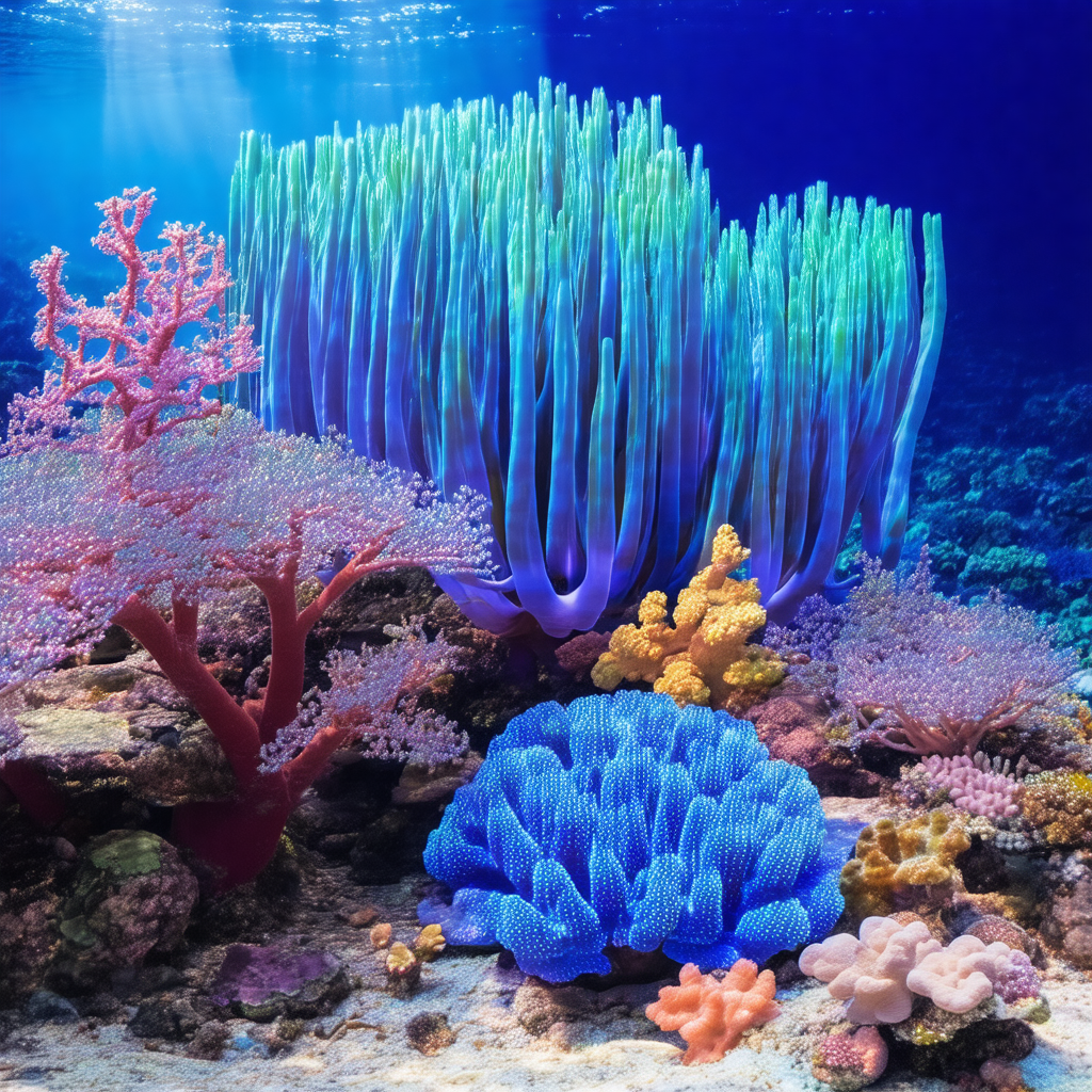Vibrant underwater scene with a variety of colorful coral...