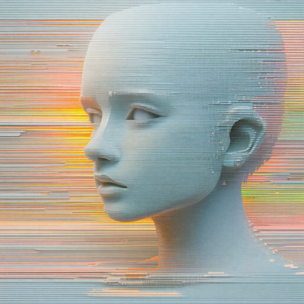 Close-up of a blue, plastic head with a blank expression