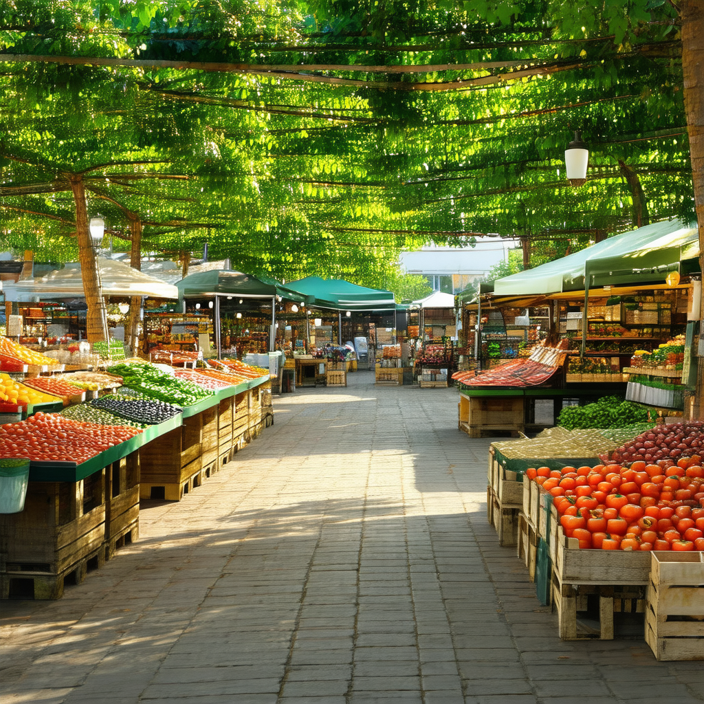 Lively outdoor market filled with a variety of fresh frui...