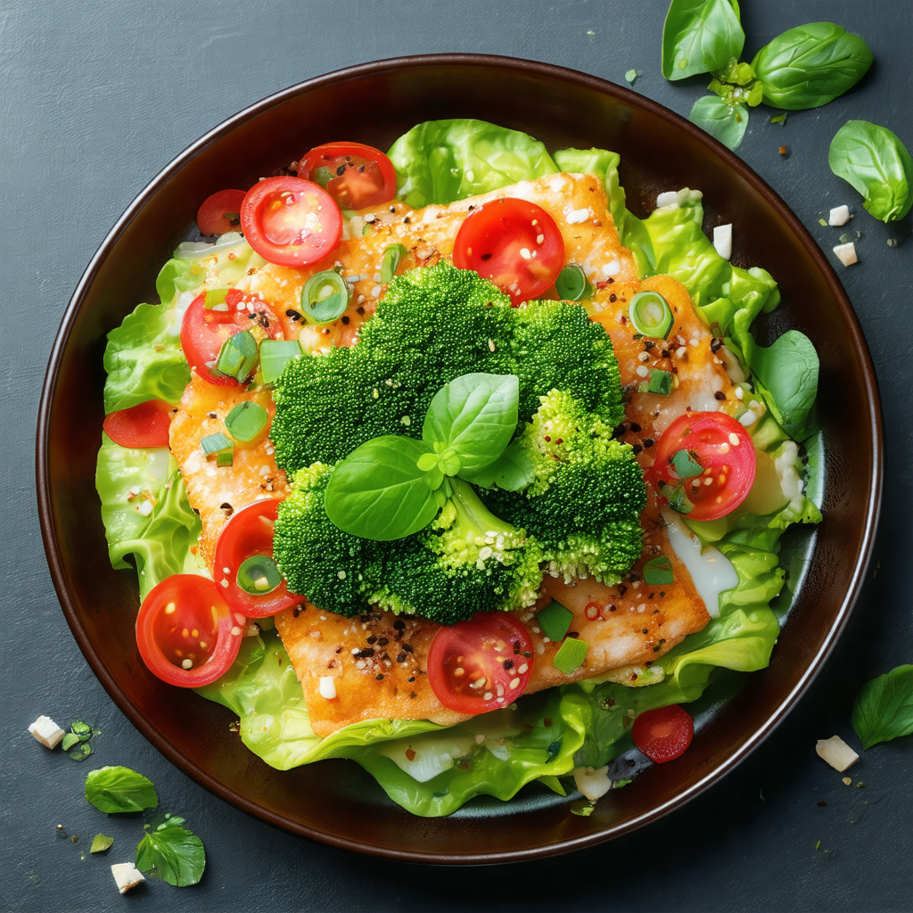 Plate filled with a delicious meal consisting of fish, br...