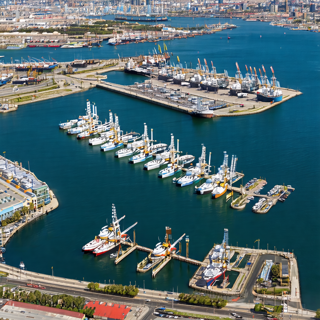 Large body of water with numerous boats docked in the harbor