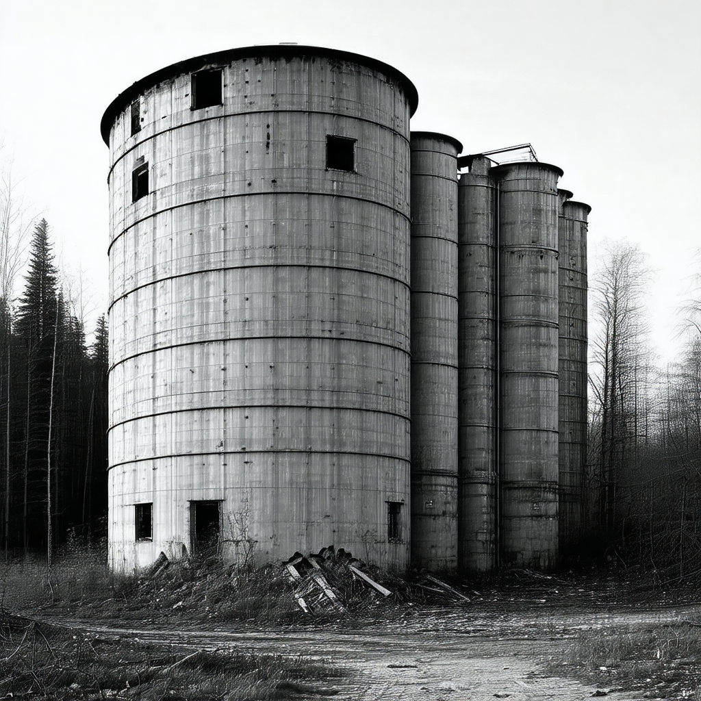 Large, old, and rusty silo with a round top