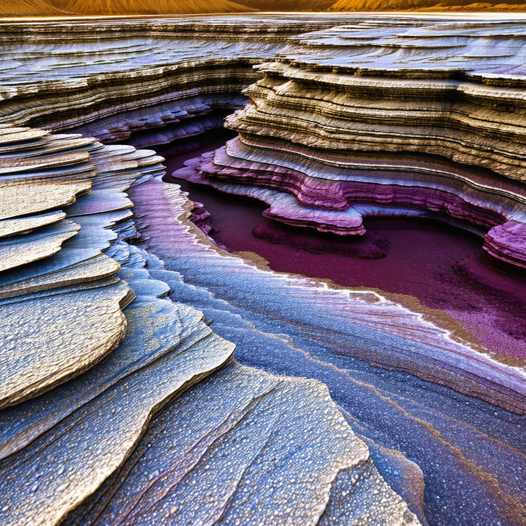 Large, colorful rock formation with a purple and pink hue