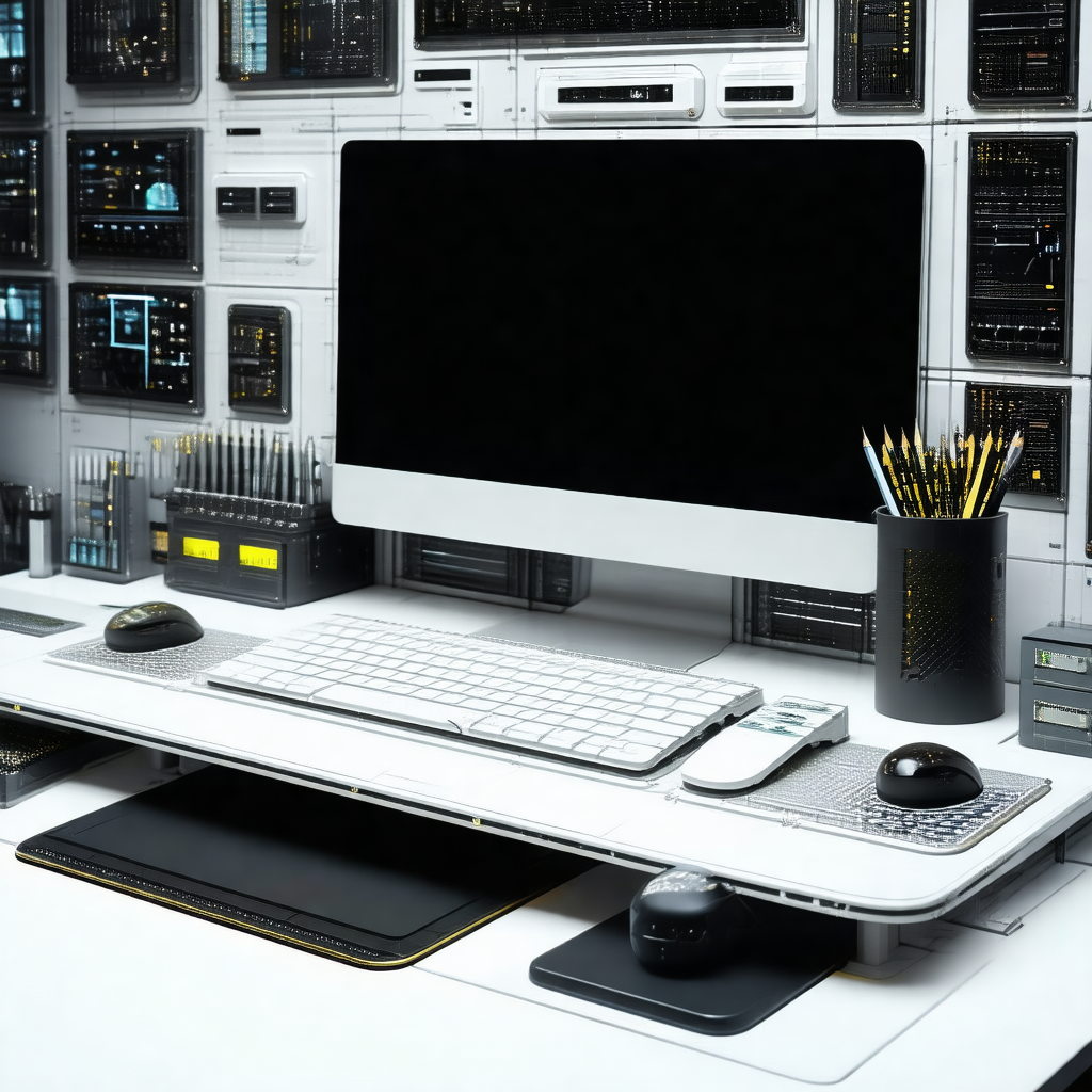 White desk with a computer monitor and keyboard placed on it