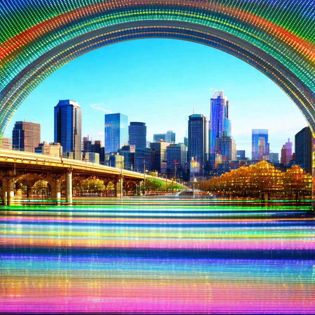 City skyline with a large bridge spanning across the water