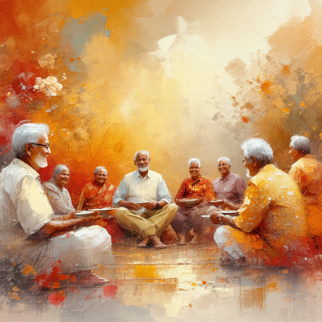 Large group of people gathered together in a circle, enjo...