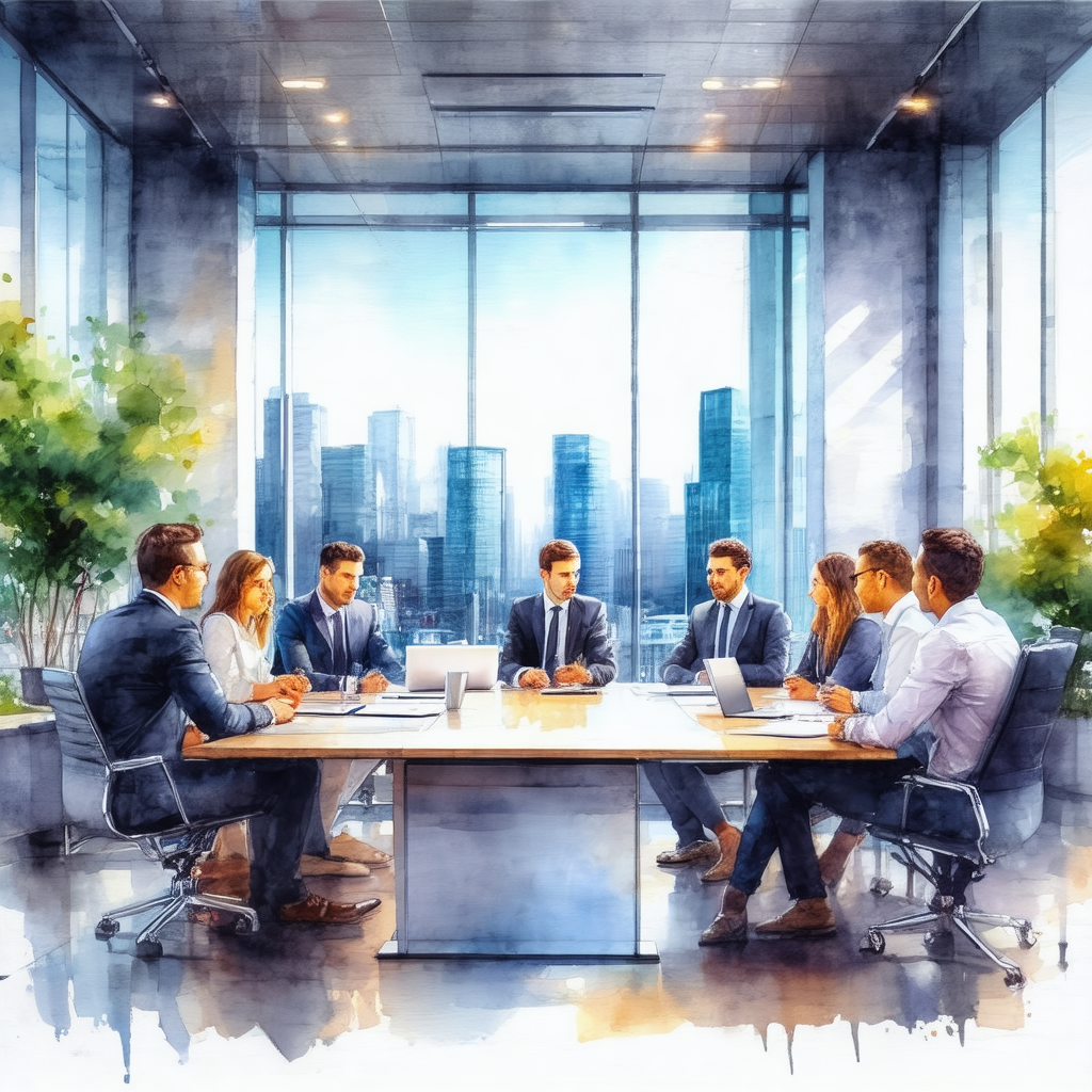 Group of people sitting around a large wooden table in a ...