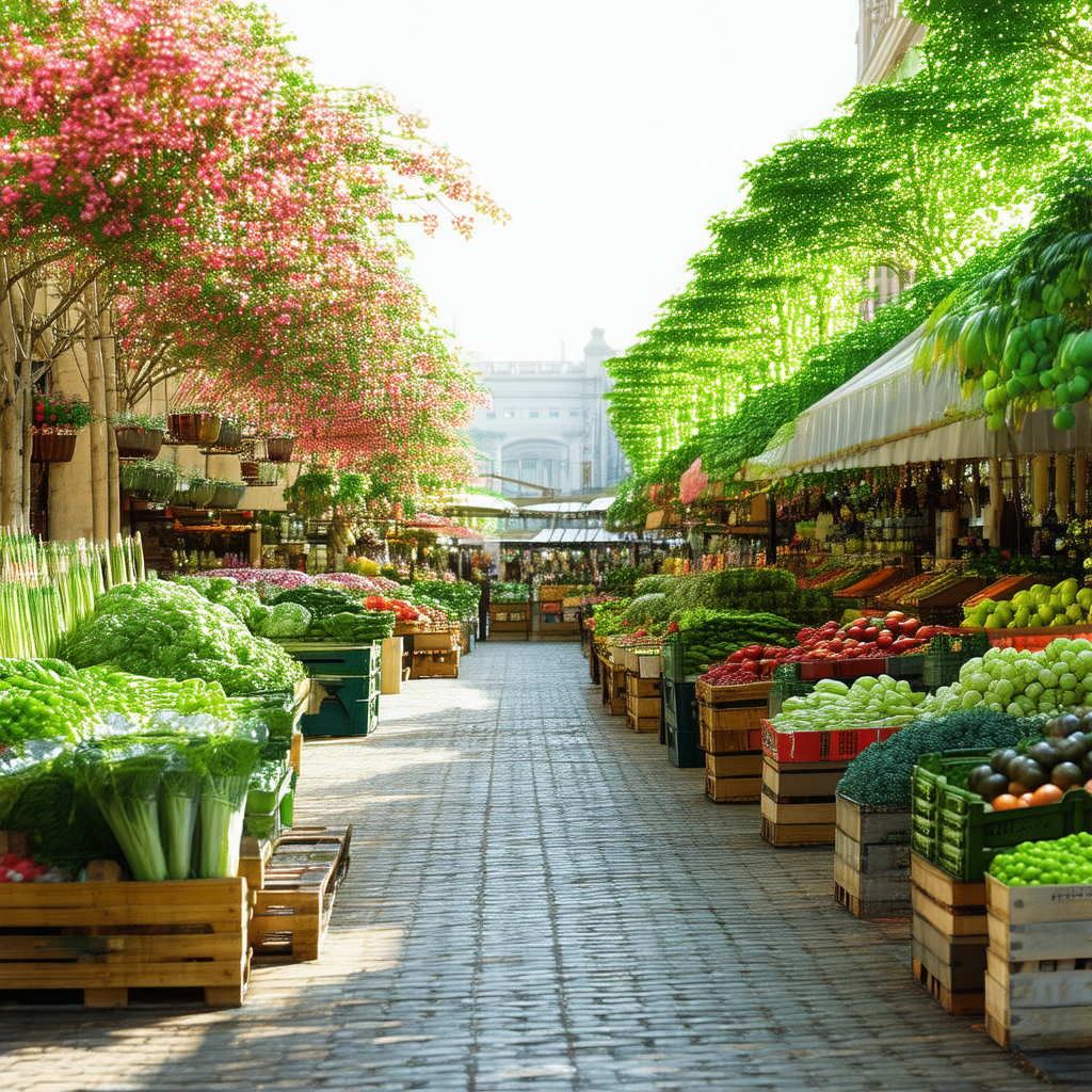 Bustling farmers market filled with a variety of fresh fr...