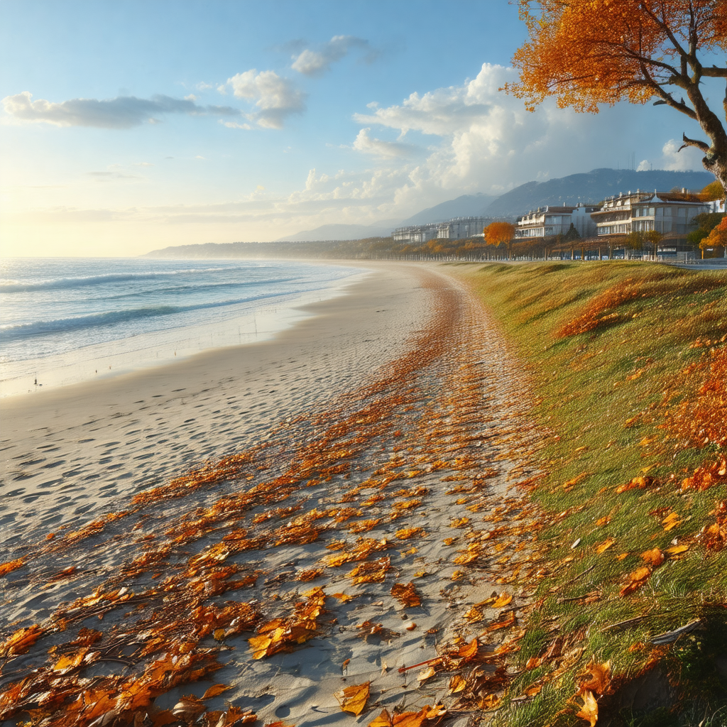 Beautiful beach scene with a sandy shore and a grassy area