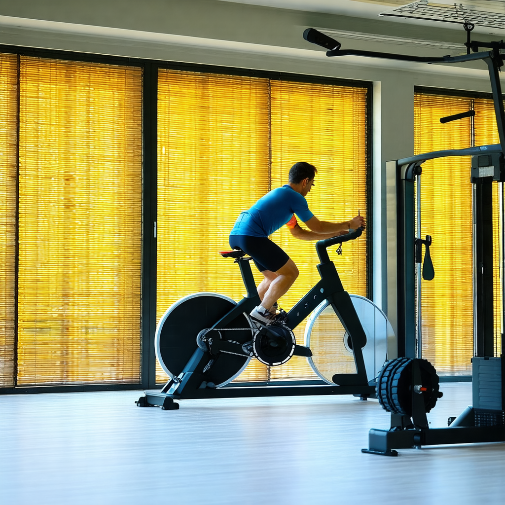 Man riding a stationary bike in a gym
