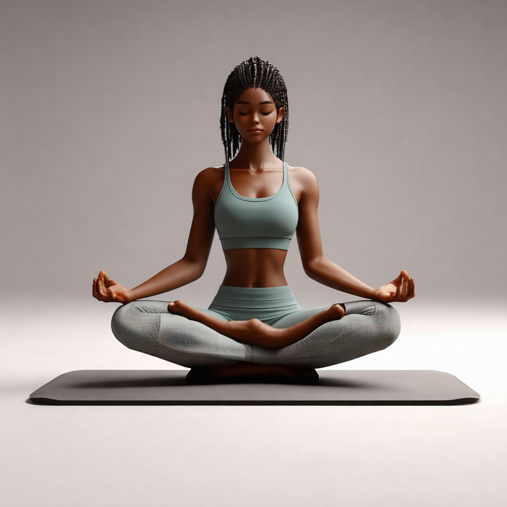 Woman sitting in a lotus position on a yoga mat