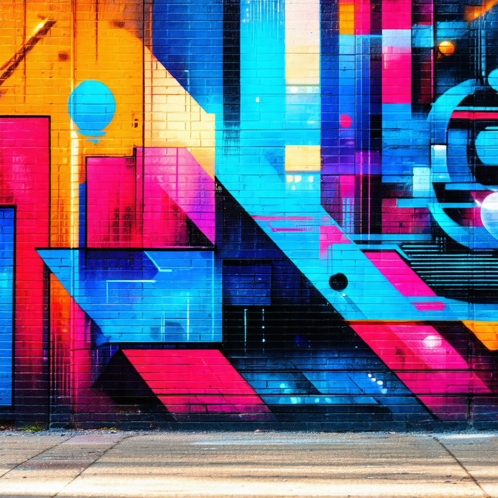 Large, colorful mural painted on the side of a building