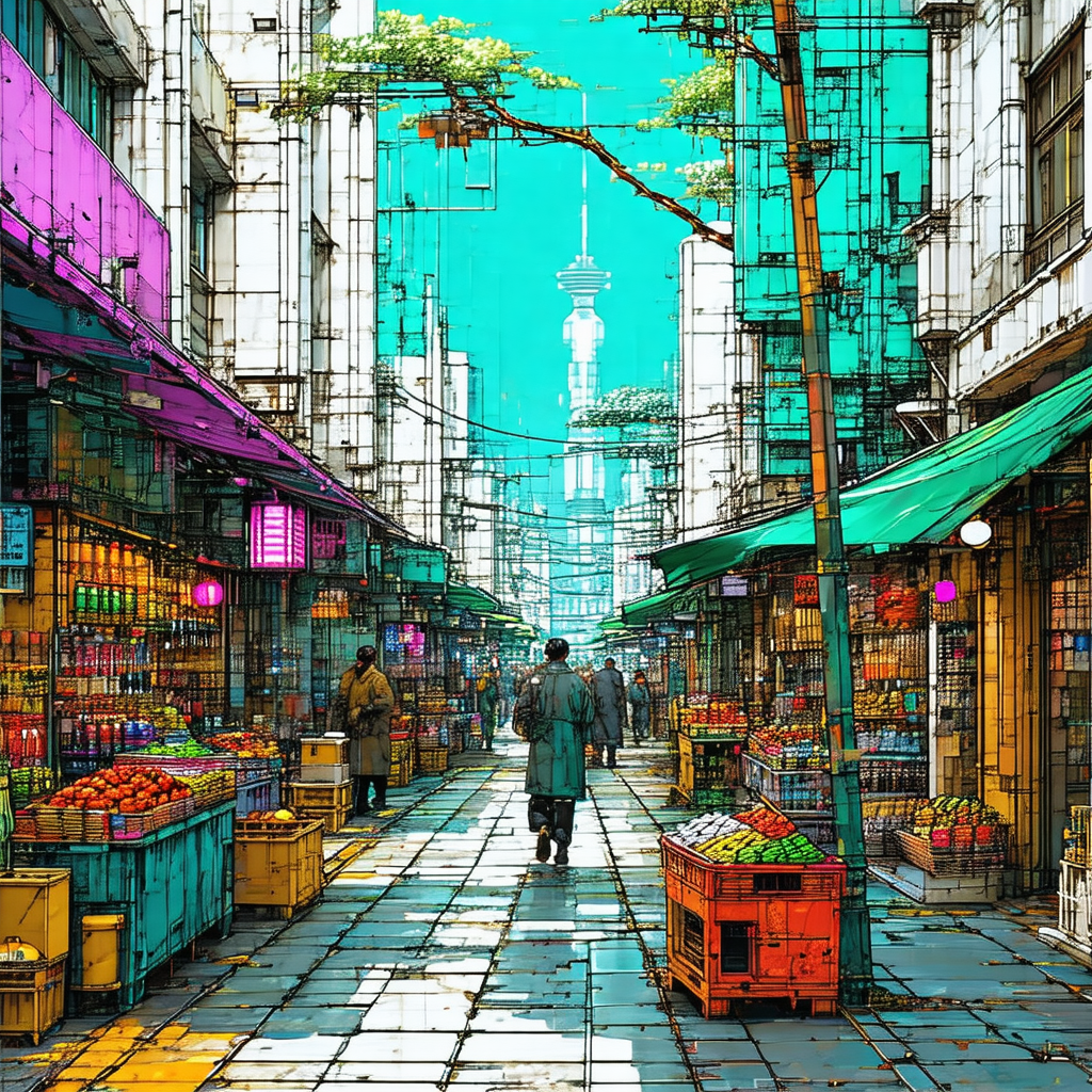 Bustling city street filled with people walking and shopping