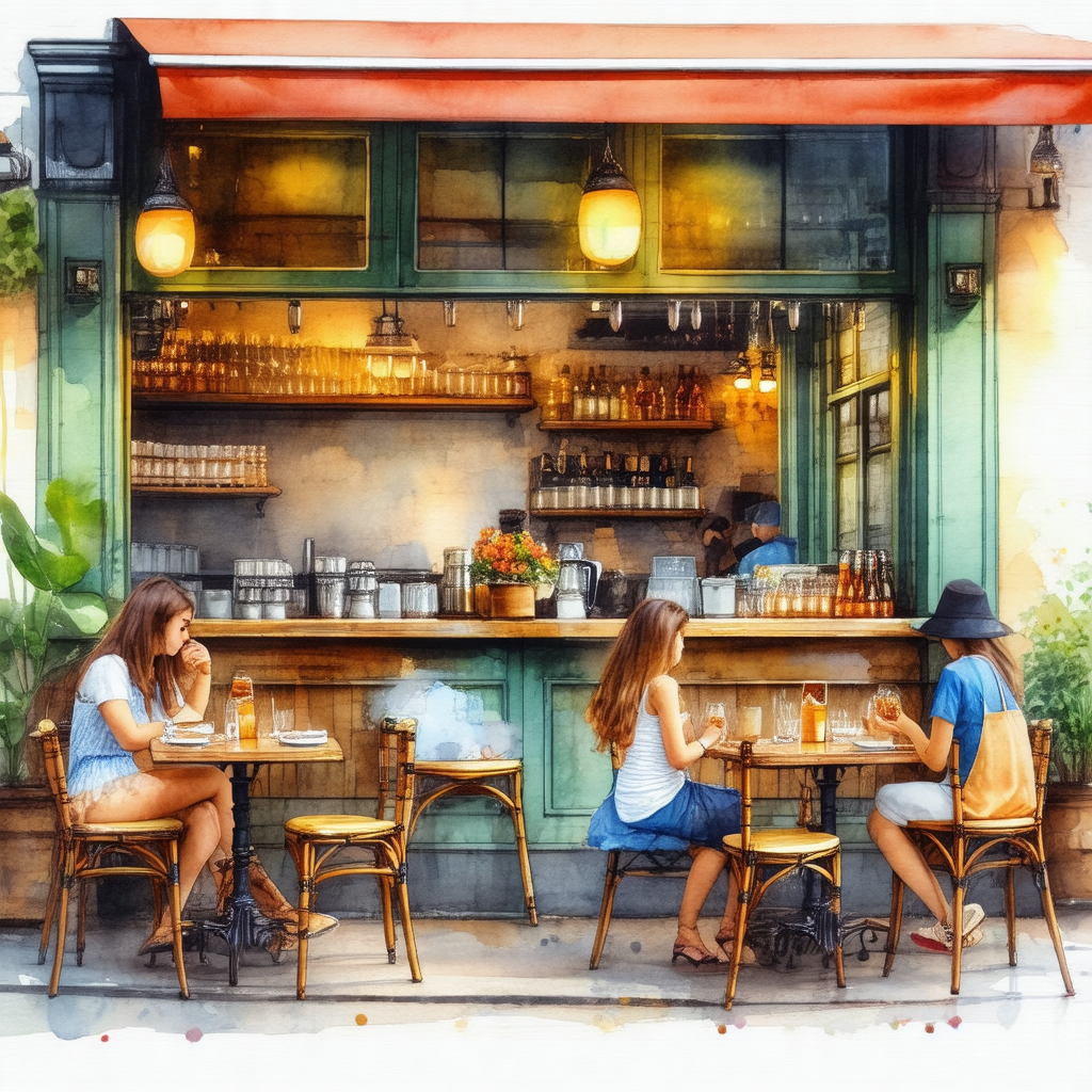 Lively scene at a bar with several patrons enjoying their...