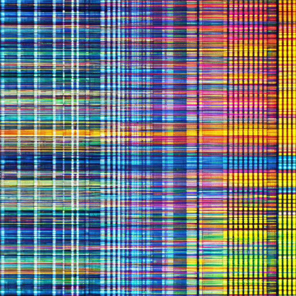 Colorful, abstract art piece featuring a large, multi-col...