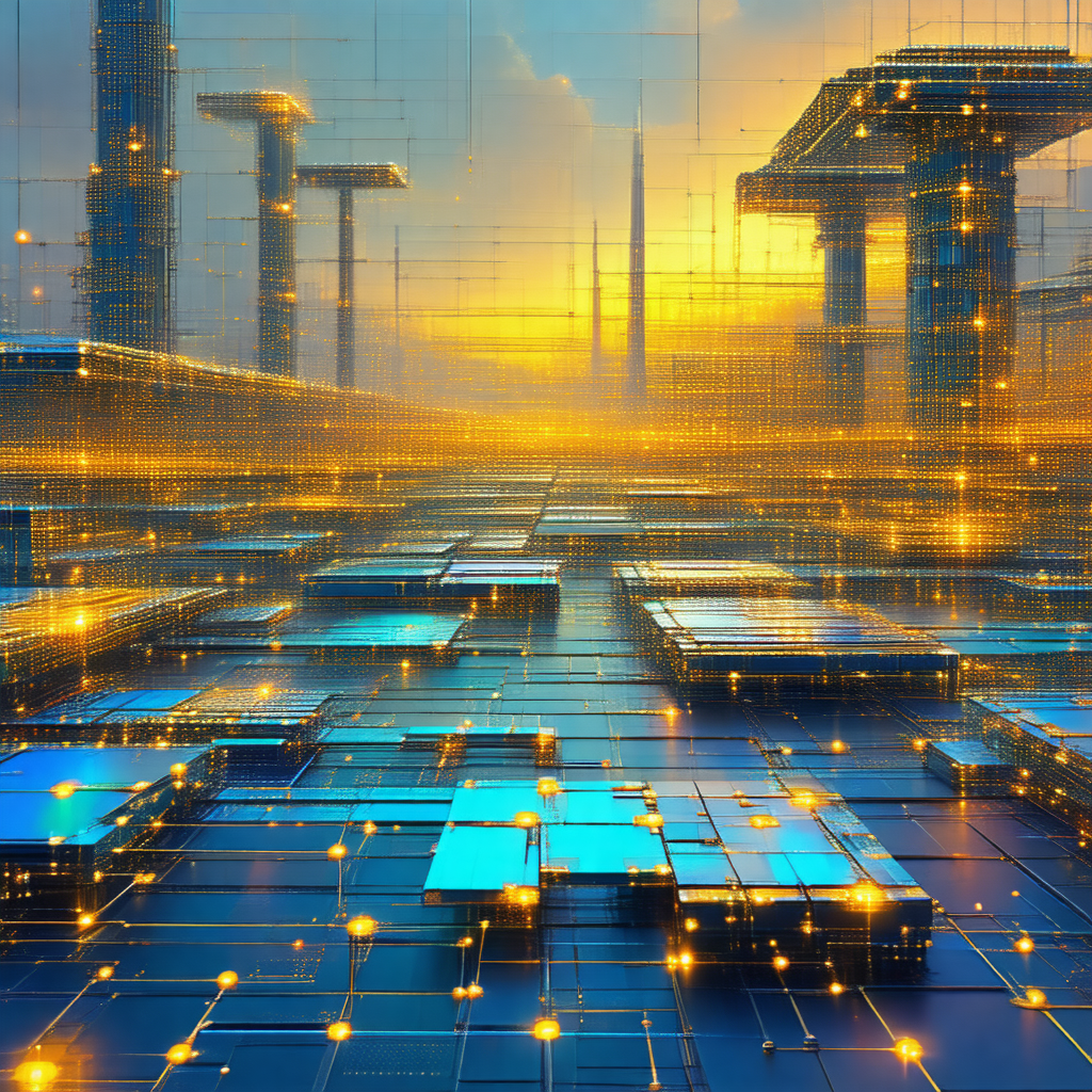 Futuristic cityscape with a blue and yellow color scheme