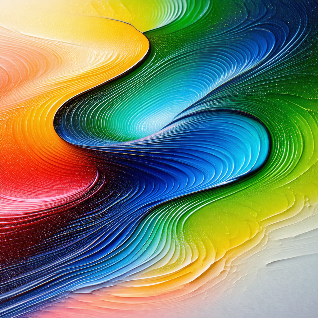 Painting of a colorful, swirling, and flowing waterfall