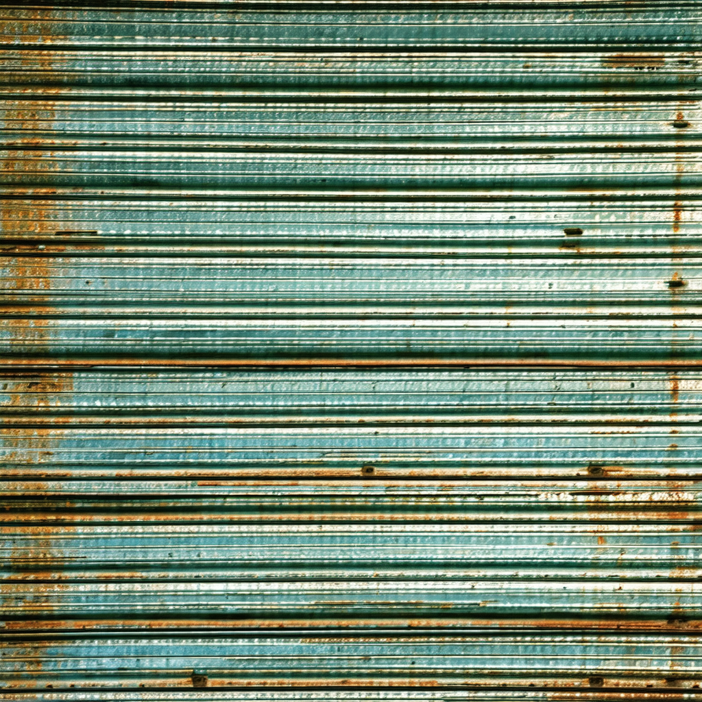 Large, blue metal door with a rusty appearance