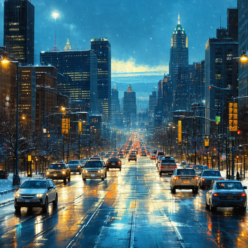 Busy city street at night, with a multitude of cars drivi...