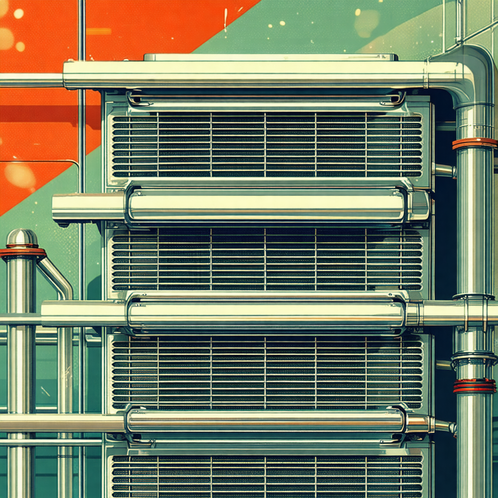 Colorful illustration of a large metal structure, possibl...