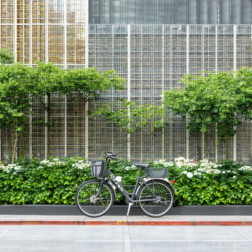Bicycle parked on the sidewalk next to a building