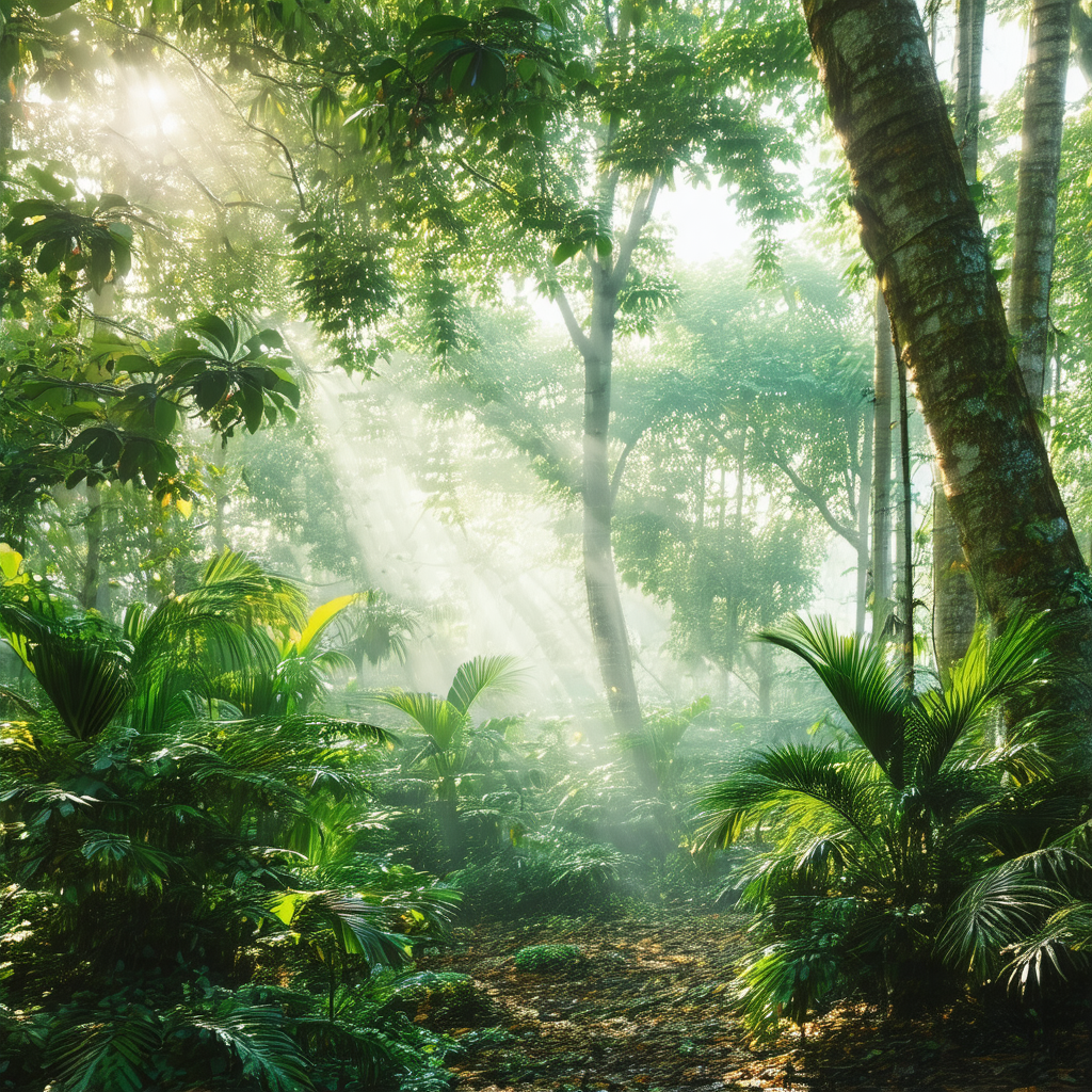 Lush, green forest filled with trees and plants