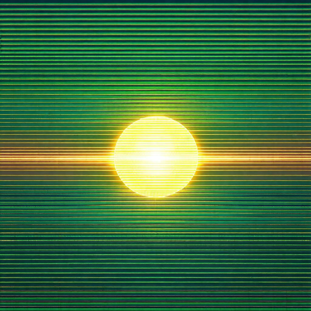 Bright yellow sun in the middle of a green background