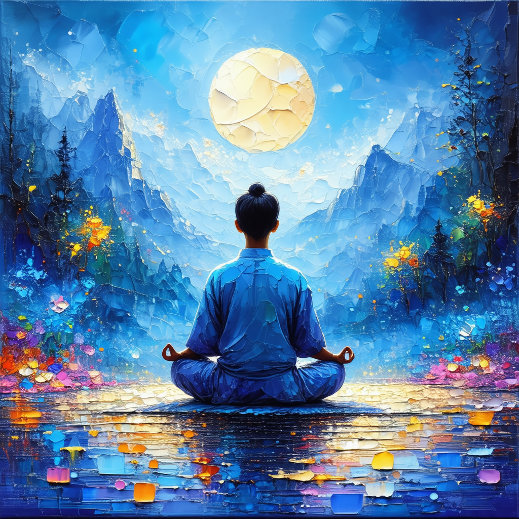 Woman sitting in a lotus position on a rock, surrounded b...