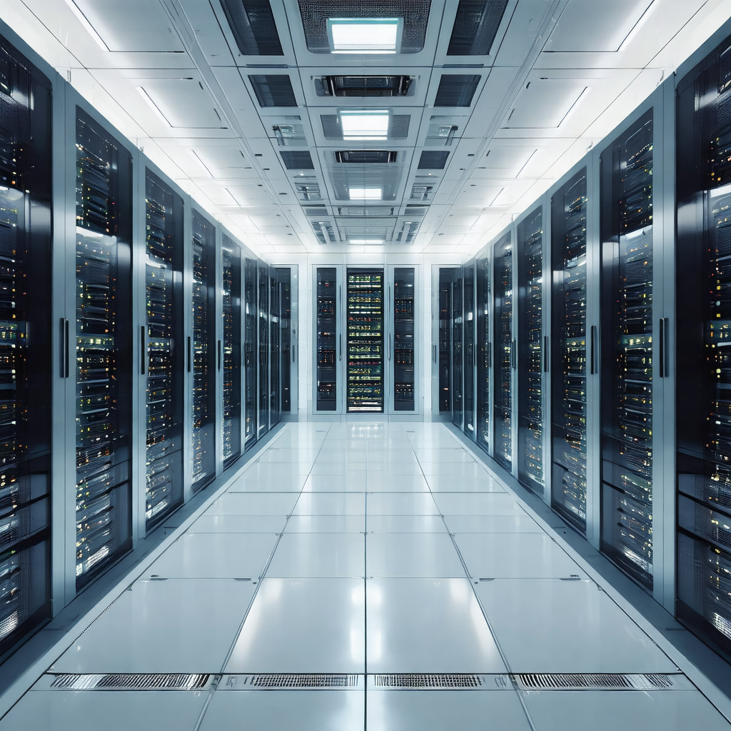 Large, well-lit room filled with rows of computer servers