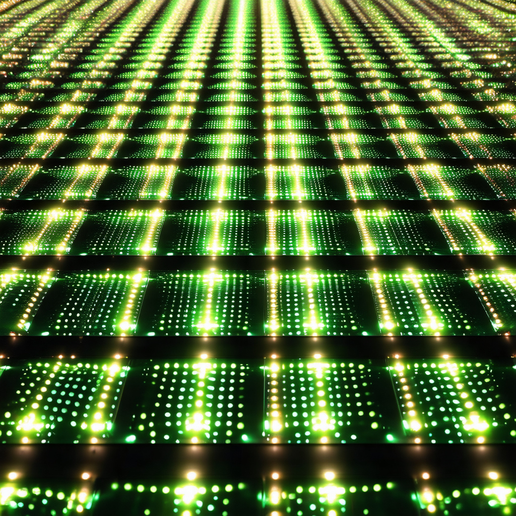 Brightly lit green floor with a pattern of green dots