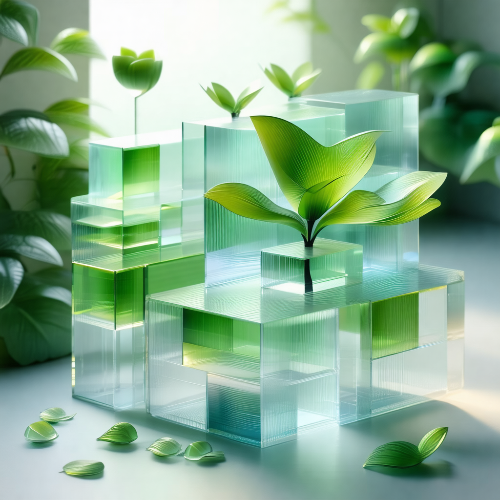 Green plant growing in a clear glass box