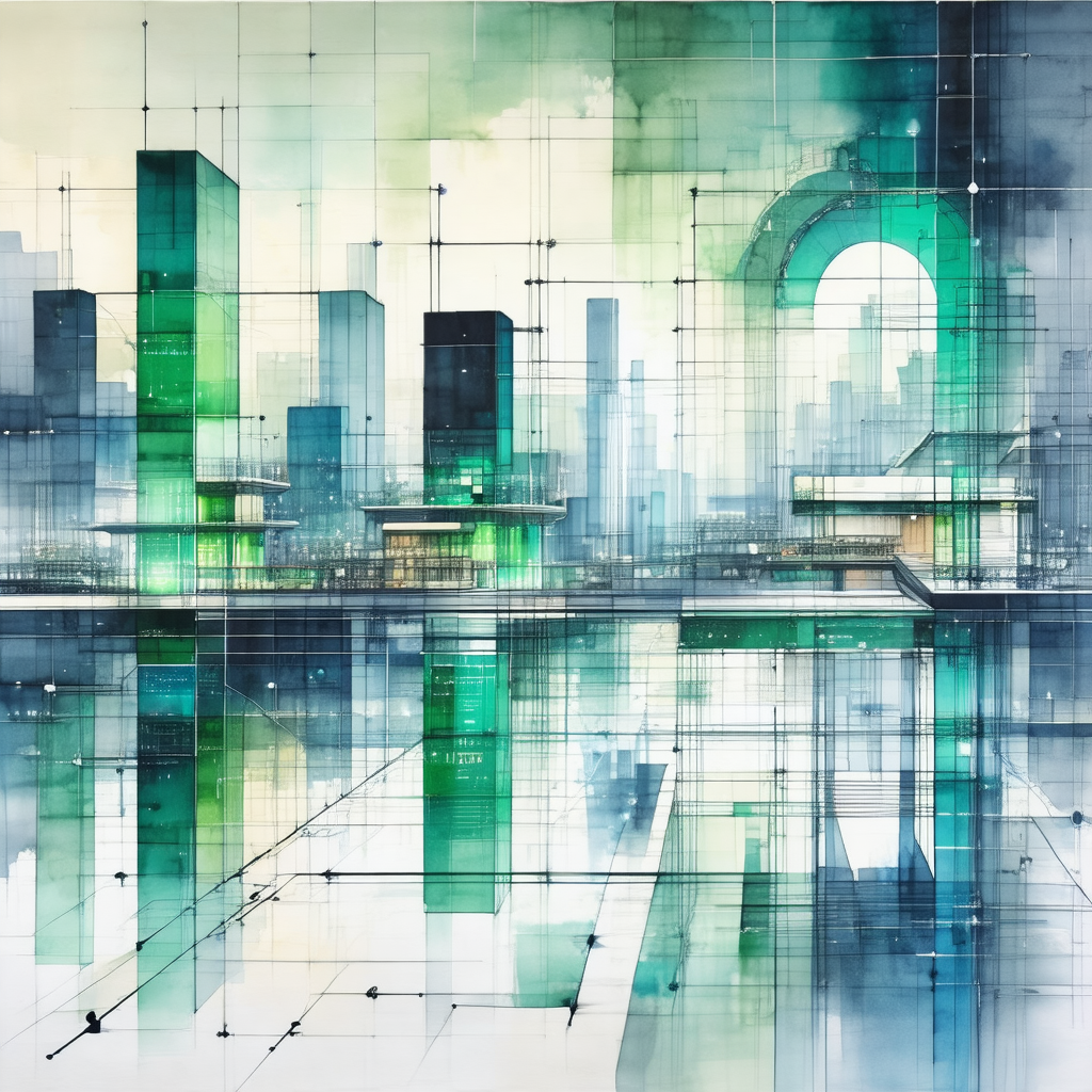 Painting of a cityscape with a large building in the center