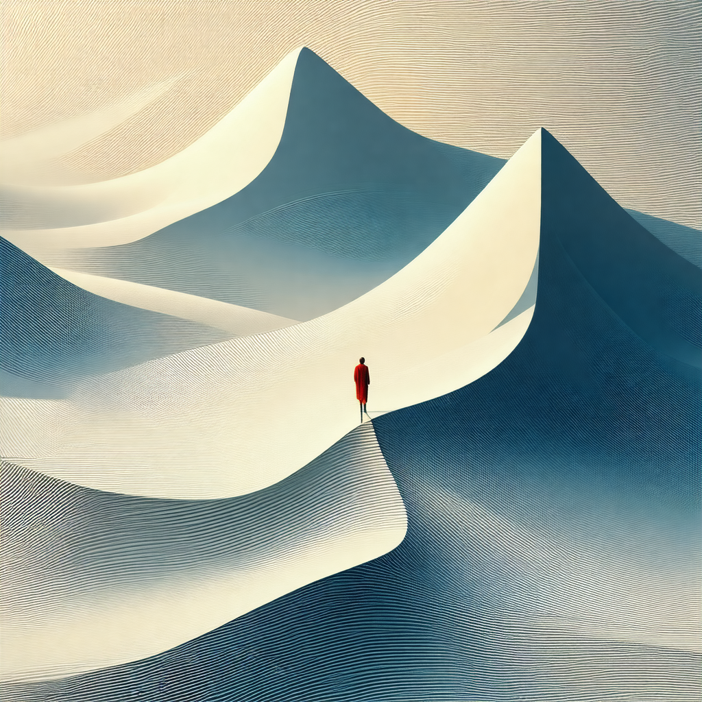 Person standing on a snowy mountain, possibly a snowboard...