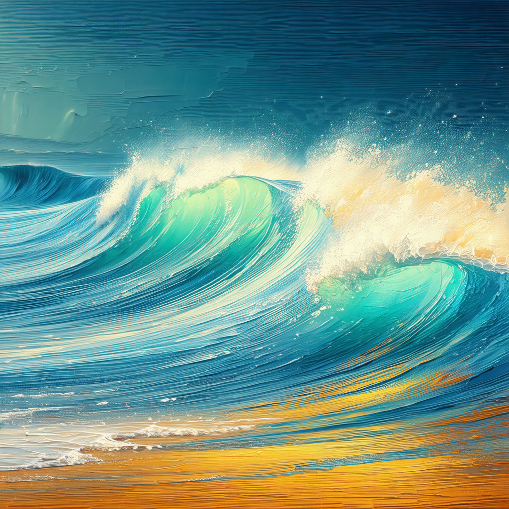 Beautiful beach scene with a large wave crashing onto the...
