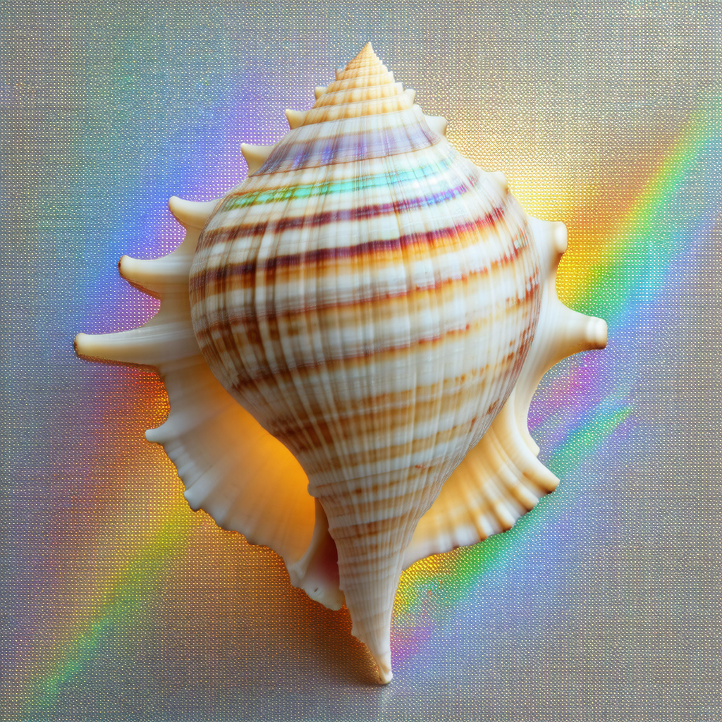 Beautiful shell, likely a seashell, sitting on a table